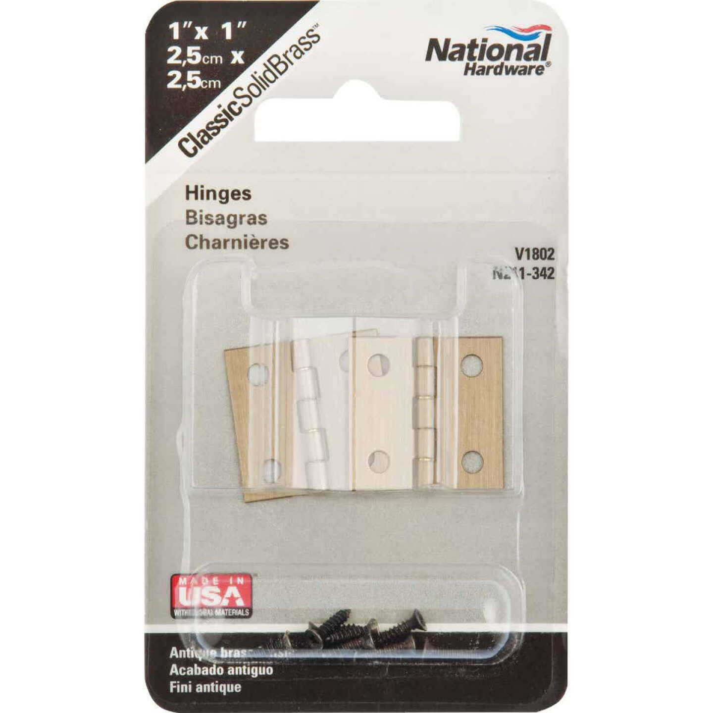 National 1 In. x 1 In. Antique Brass Hinge (2-Pack) Image 2